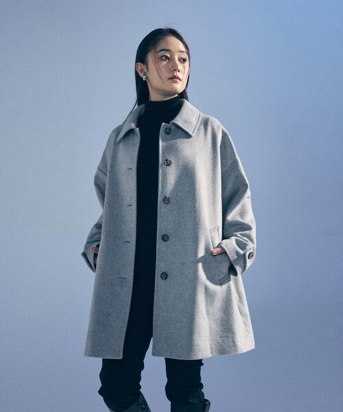 「COMME CA ISM」 ステンカラーコート MEDIUM ネイビー レディース_画像4