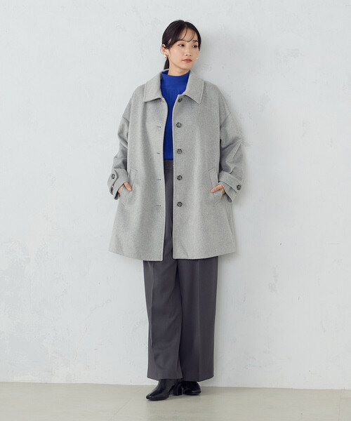 「COMME CA ISM」 ステンカラーコート MEDIUM ネイビー レディース_画像5