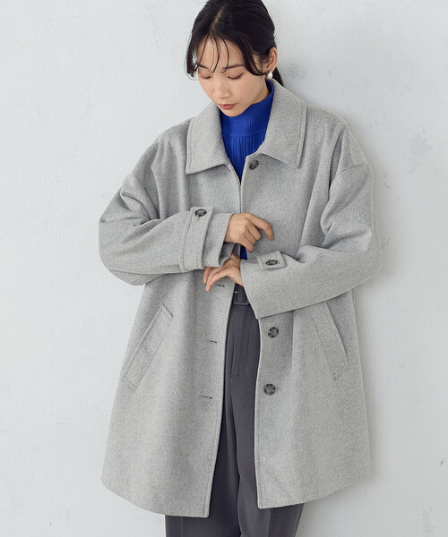 「COMME CA ISM」 ステンカラーコート MEDIUM ネイビー レディース_画像6