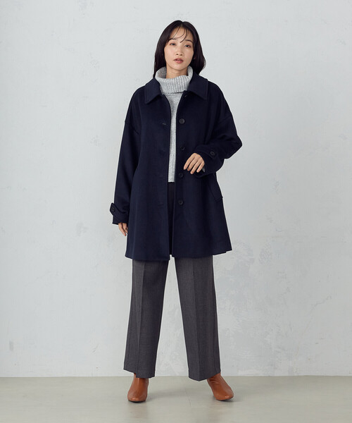 「COMME CA ISM」 ステンカラーコート MEDIUM ネイビー レディース_画像7