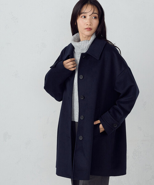 「COMME CA ISM」 ステンカラーコート MEDIUM ネイビー レディース_画像8