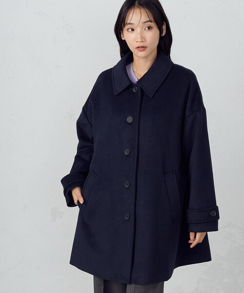 「COMME CA ISM」 ステンカラーコート MEDIUM ネイビー レディース_画像9