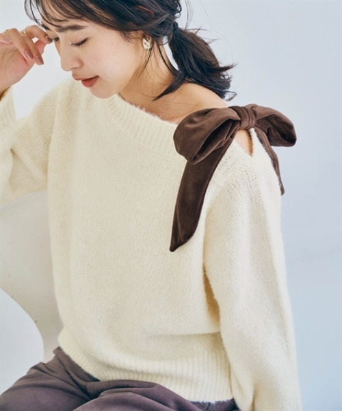 ニッセン（nissen） ニット セーター 肩リボンニットトップス