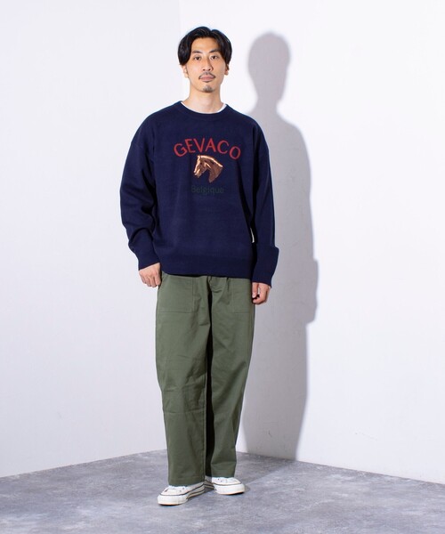 「GEVACO」 長袖ニット L ネイビー メンズ_画像2