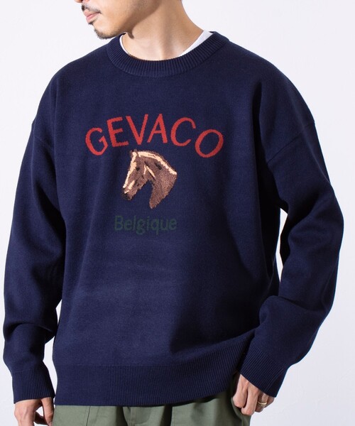 「GEVACO」 長袖ニット L ネイビー メンズ_画像5