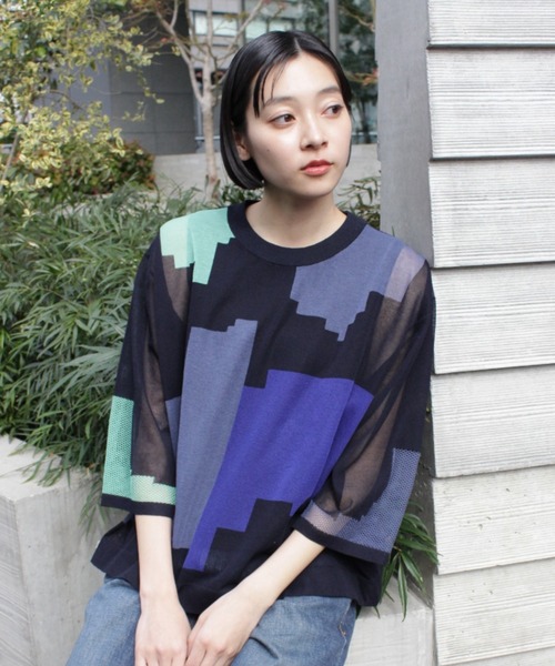 「H.A.K」 7分袖ニット FREE ブラック レディース_画像8