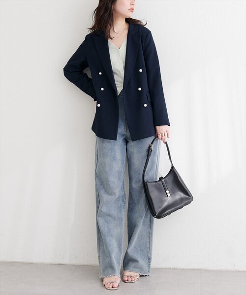 ナチュラルクチュール　osonoパール釦テーラードジャケット　ネイビー natural couture ジャケット テーラードジャケット 「osono」パール釦