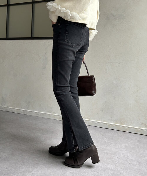 「Thevon」 ブーツカットデニムパンツ M ブラック レディース_画像4