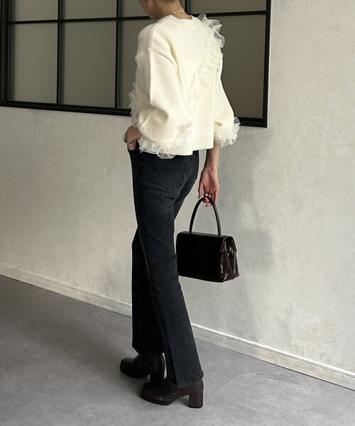 「Thevon」 ブーツカットデニムパンツ M ブラック レディース_画像8