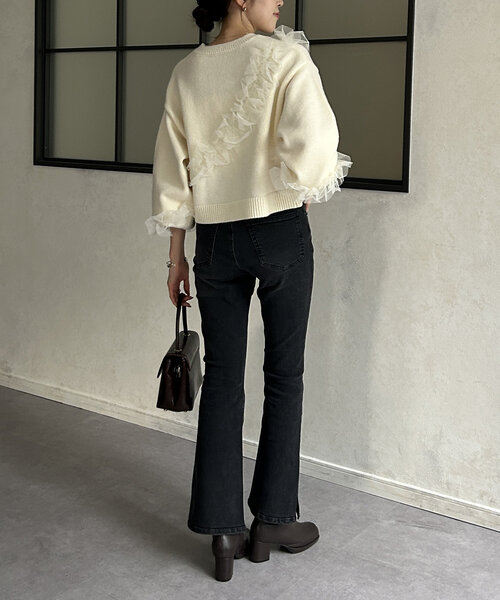 「Thevon」 ブーツカットデニムパンツ M ブラック レディース_画像9