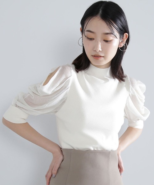 「NATURAL BEAUTY BASIC」 半袖ニット FREE グレイッシュベージュ レディース_画像5