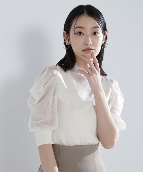 「NATURAL BEAUTY BASIC」 半袖ニット FREE グレイッシュベージュ レディース_画像6