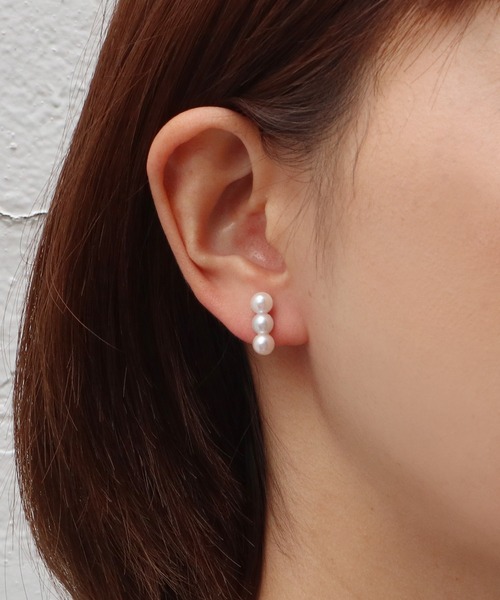 ピアス あこや真珠 3珠付 チタンピアス レディース メンズ_5