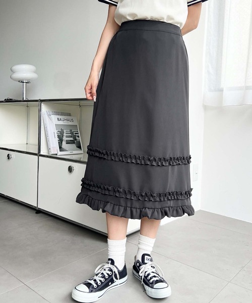 値下げ不可　フリル付き黒スカート moment+ ロング スカート 夏 フリルフレアスカート : ZOZOTOWN Yahoo