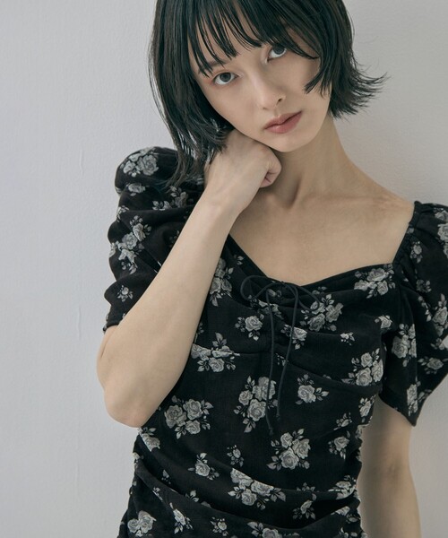 tシャツ 「FETICO/フェティコ」「STUDIOUS別注」VELOUR ROSE TEE/ベロアローズT レディースの画像