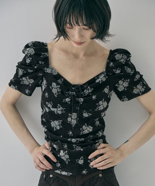 tシャツ 「FETICO/フェティコ」「STUDIOUS別注」VELOUR ROSE TEE/ベロアローズT レディースの画像