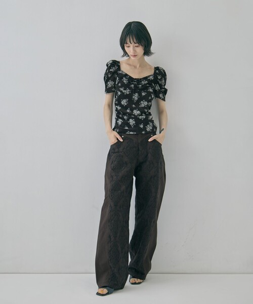 tシャツ 「FETICO/フェティコ」「STUDIOUS別注」VELOUR ROSE TEE/ベロアローズT レディースの画像