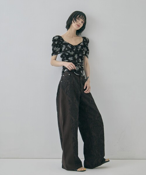 tシャツ 「FETICO/フェティコ」「STUDIOUS別注」VELOUR ROSE TEE/ベロアローズT レディースの画像