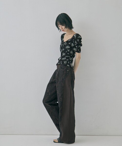 tシャツ 「FETICO/フェティコ」「STUDIOUS別注」VELOUR ROSE TEE/ベロアローズT レディースの画像
