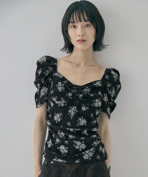 tシャツ 「FETICO/フェティコ」「STUDIOUS別注」VELOUR ROSE TEE/ベロアローズT レディースの画像