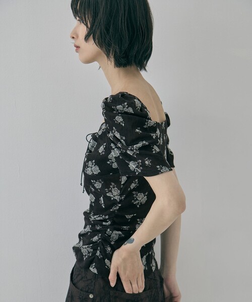 tシャツ 「FETICO/フェティコ」「STUDIOUS別注」VELOUR ROSE TEE/ベロアローズT レディースの画像