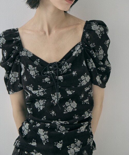 tシャツ 「FETICO/フェティコ」「STUDIOUS別注」VELOUR ROSE TEE/ベロアローズT レディースの画像