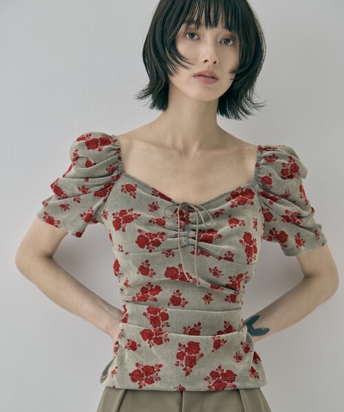 tシャツ 「FETICO/フェティコ」「STUDIOUS別注」VELOUR ROSE TEE/ベロアローズT レディースの画像