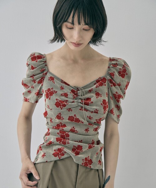 tシャツ 「FETICO/フェティコ」「STUDIOUS別注」VELOUR ROSE TEE/ベロアローズT レディースの画像