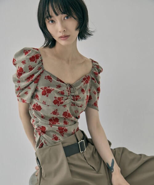 tシャツ 「FETICO/フェティコ」「STUDIOUS別注」VELOUR ROSE TEE/ベロアローズT レディースの画像