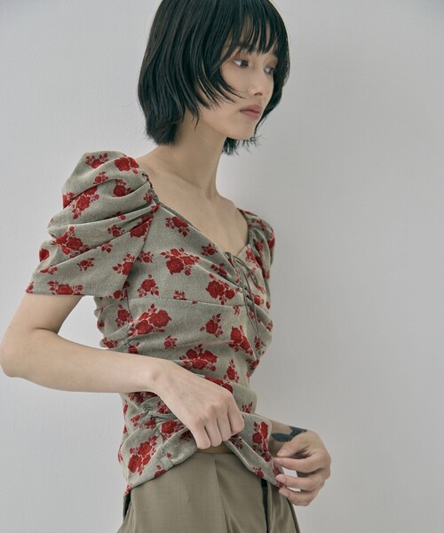 tシャツ 「FETICO/フェティコ」「STUDIOUS別注」VELOUR ROSE TEE/ベロアローズT レディースの画像