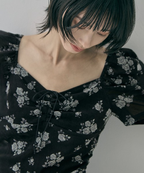 tシャツ 「FETICO/フェティコ」「STUDIOUS別注」VELOUR ROSE TEE/ベロアローズT レディースの画像