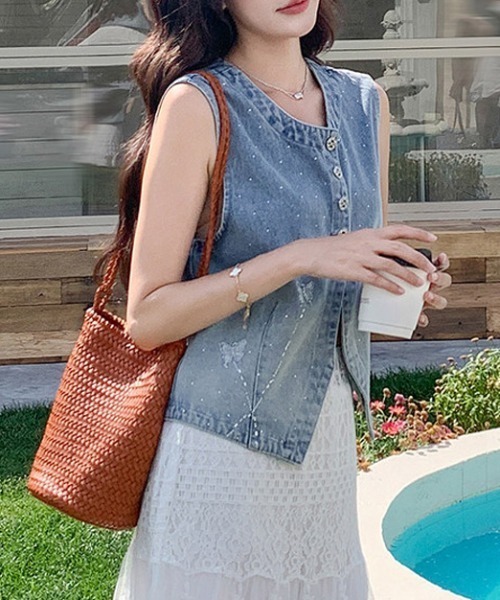 FAVORITO ベスト ジレ ノースリーブデニムベスト レディース 