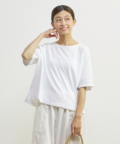 MELROSE claire（メルローズクレール） tシャツ 「袖刺しゅう 