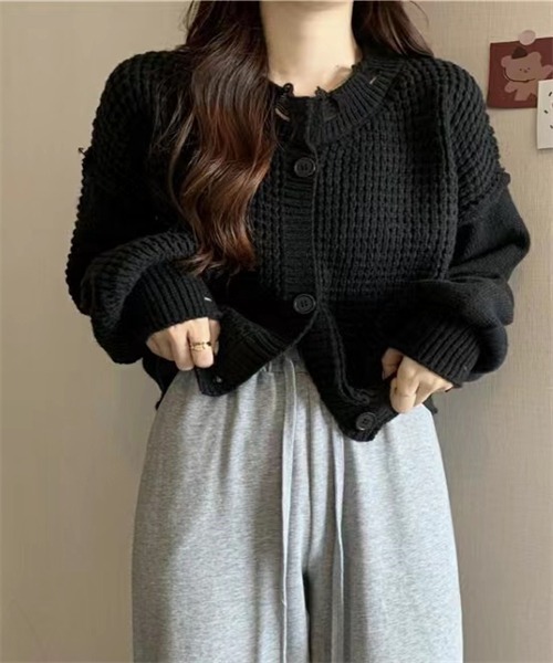 FREE STYLISTS カーディガン ダメージ加工ニットカーディガン