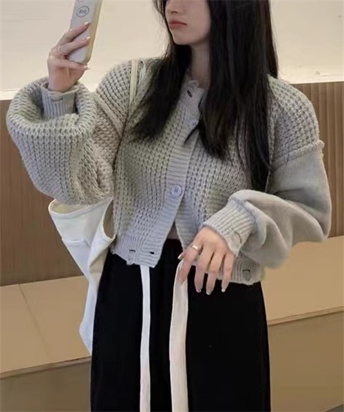 FREE STYLISTS カーディガン ダメージ加工ニットカーディガン