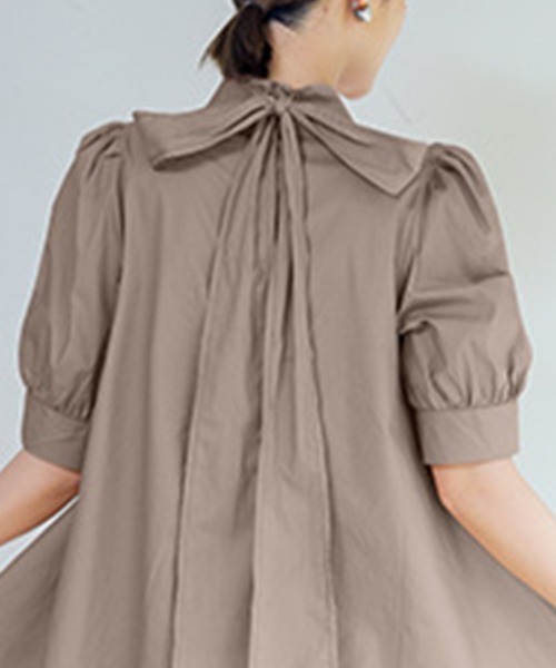 【ルネ】お袖おリボン♡パフスリーブ♡ブラウス 袖リボン ギャザースリーブ ブラウス le reve vaniller 全3色 ｜lvn811