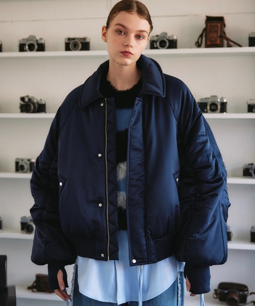 ブルゾン アウター Vintage satin gather blouson / ヴィンテージ