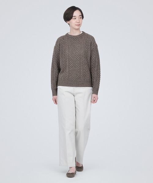 無印良品（MUJI） ニット メリノウールケーブル柄クルーネックセーター