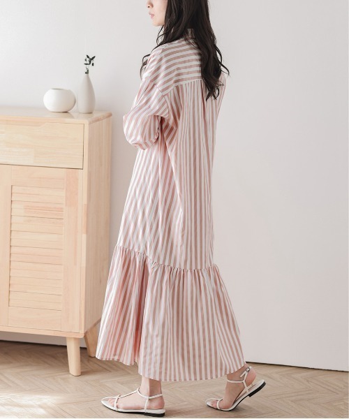La-gemme（ラジェム） シャツワンピース 裾ティアードストライプシャツ
