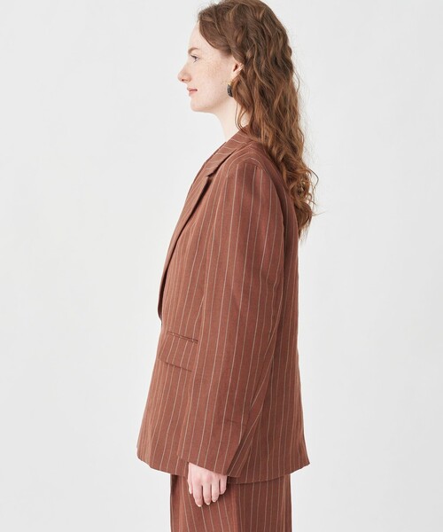 MACPHEE◇テーラードジャケット/34/リネン/BRW/ストライプ/12-07-42