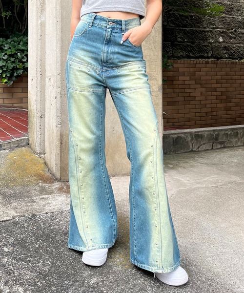 【新品タグ付き】SPIRALGIRL オーバーダイスタッズデニム SPIRALGIRL ジーンズ デニム デニムパンツ オーバーダイスタッズ