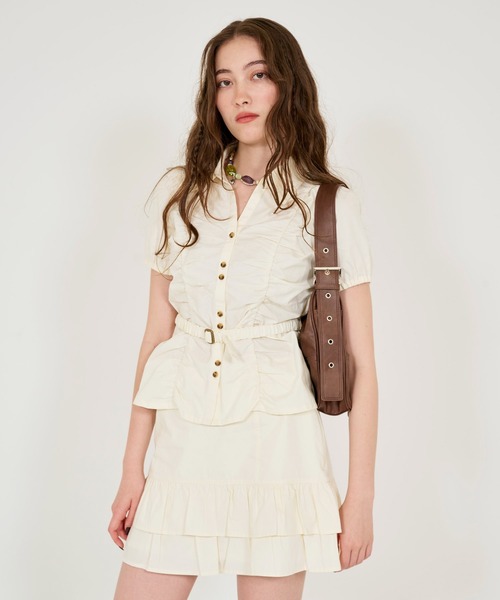 ブラウス シャツ スキッパーカラー 半袖ブラウス TINA：JOJUN レディース