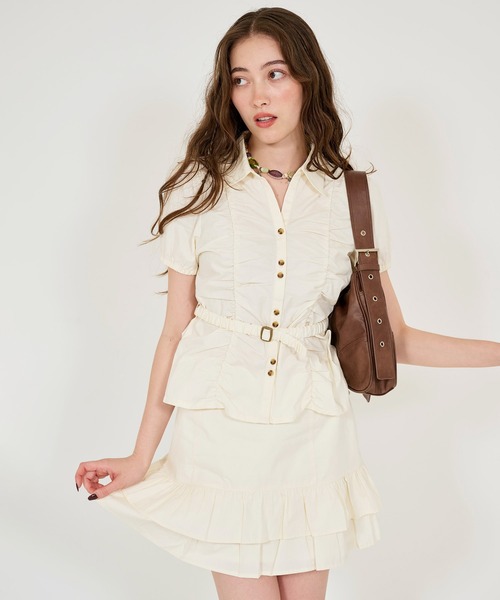 ブラウス シャツ ビッグカラー ドッキングブラウス TINA：JOJUN レディース Summer-SALE ビッグカラー ドッキングブラウス TINA：JOJUN 全2