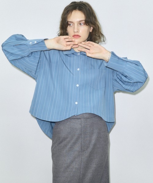 ブラウス シャツ Round stripe shirt ラウンドストライプシャツ レディース Muel Chic ブラウス シャツ Round stripe shirt ラウンド