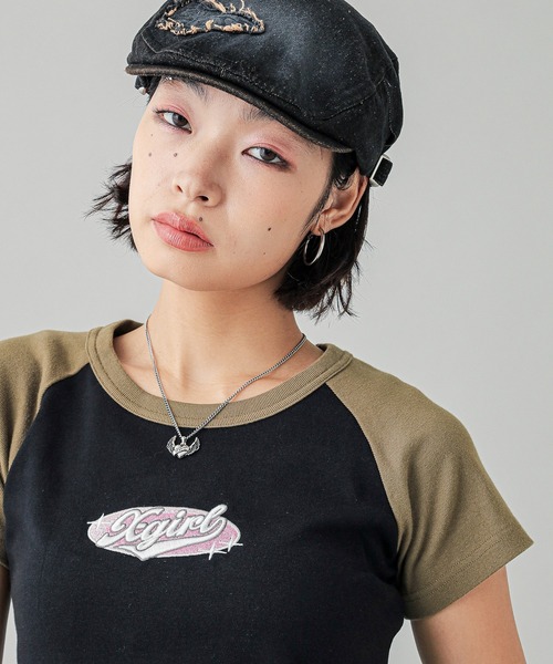 X-girl tシャツ OVAL LOGO EMBROIDERY RAGLAN S/S BABY TEE