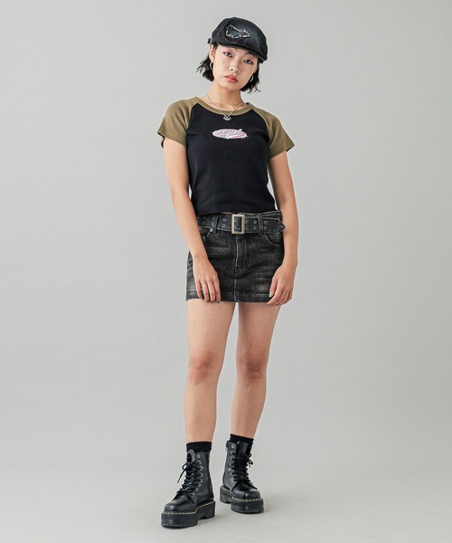 国内配送★X-girl★OVAL LOGO EMBROIDERY RAGLAN S/S OVAL LOGO EMBROIDERY RAGLAN S/S BABY TEE – calif（カリフ