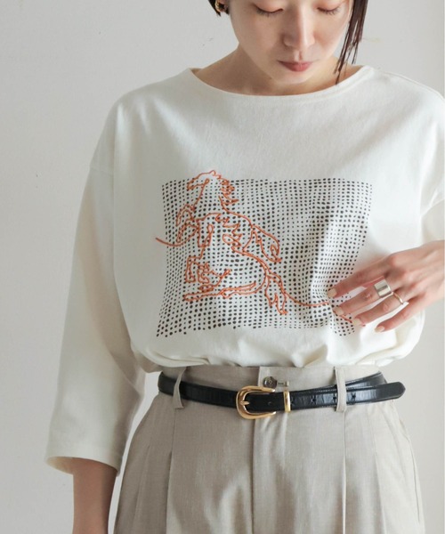tシャツ ホース刺繍＆ドットPT　8分袖P/O レディース