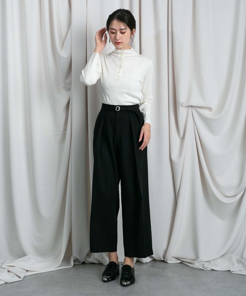 Anside パンツ ベルト付センタープレスストレートパンツ