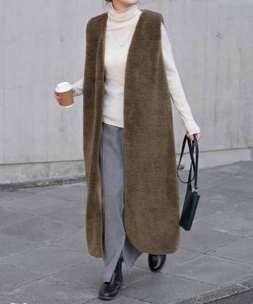 HUG.U（ハグユー） ベスト ジレ 上質ボアロングジレ レディース