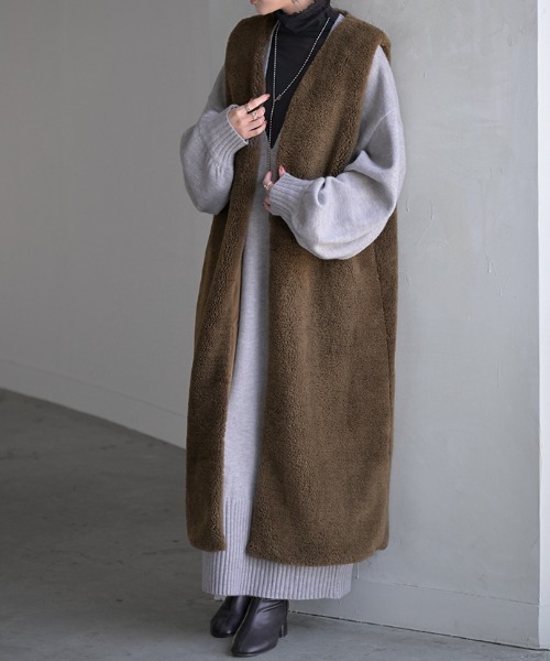 HUG.U ベスト ジレ 上質ボアロングジレ レディース : ZOZOTOWN Yahoo